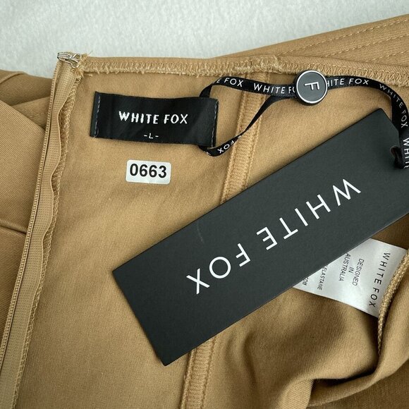 White Fox Strapless Corset Mini Dress Tan Brown Side Pockets Women’s Large NWT - Picture 6 of 11